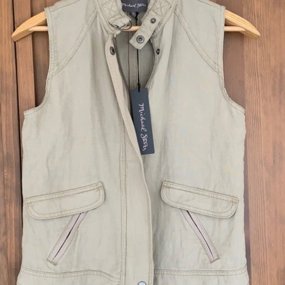 Michael Stars Women Vest Military Zip up Linen